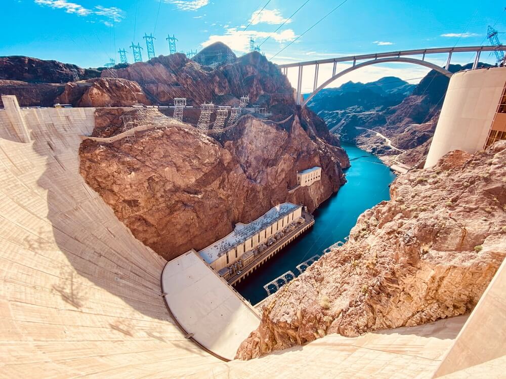 An aerial view of the Hoover Dam.