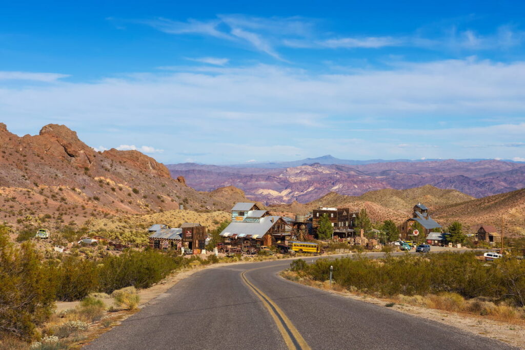 Road leading to Nelson ghost town located in the Eldorado Canyon and surrounded by Eldorado Mountains.